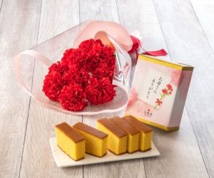 文明堂「特撰五三カステラ」と花束のセット